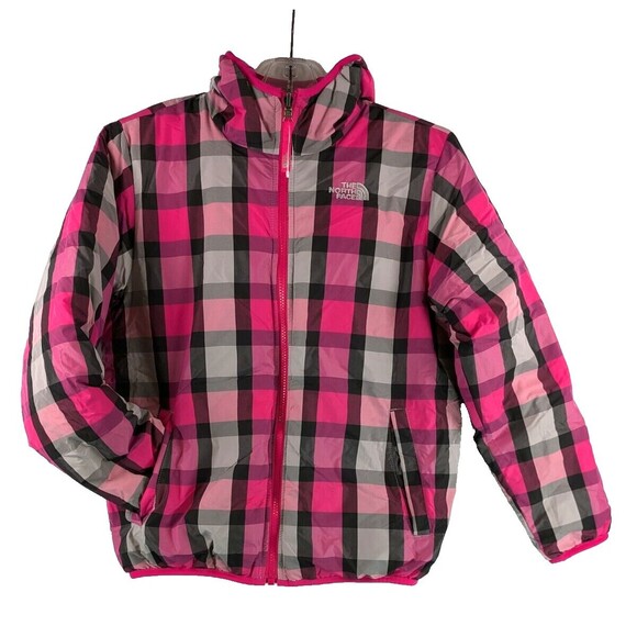 The North Face Girls Large 14/16  Puffer Jacket Reversible Down Pink Plaid - Picture 2 of 16